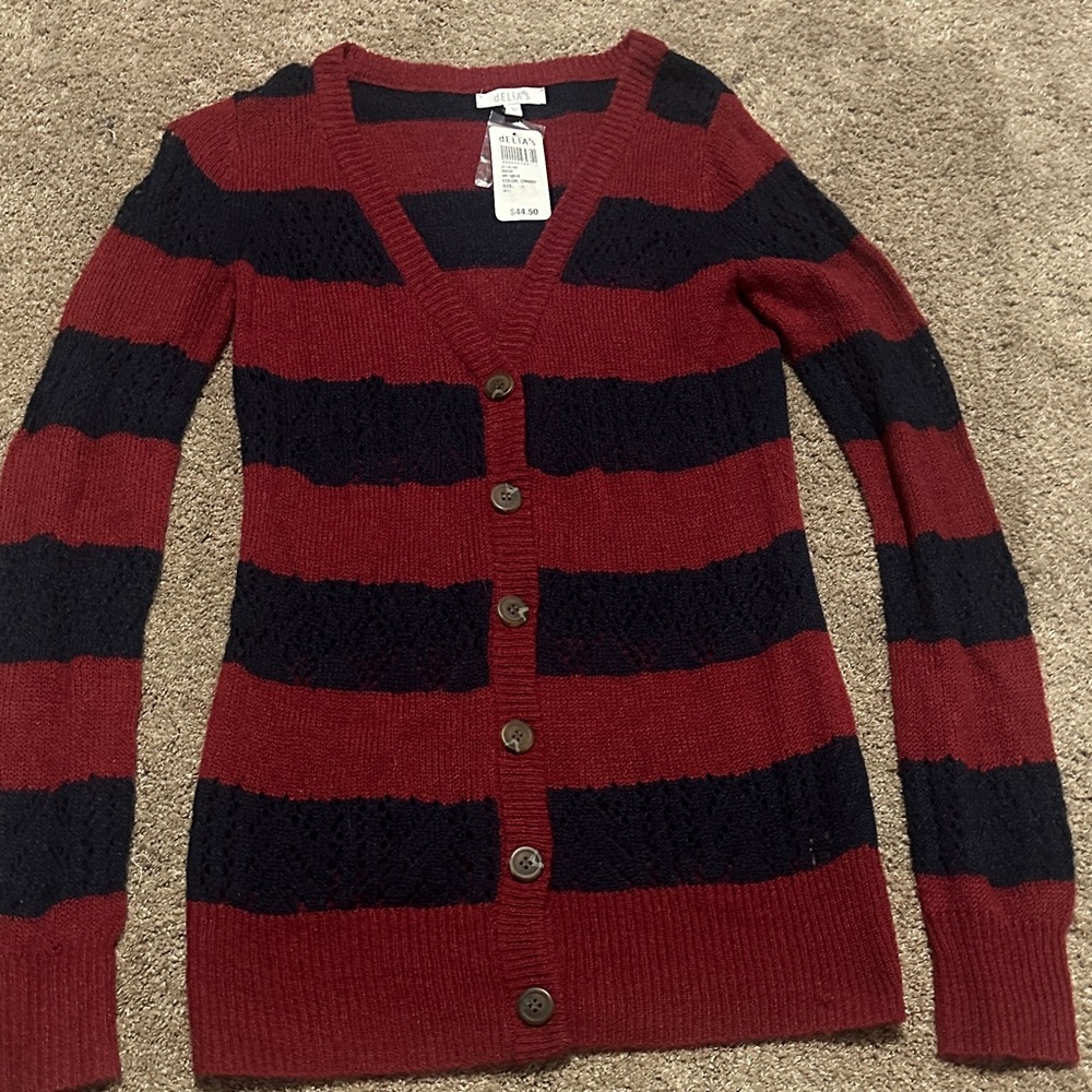 Red and Black Striped Cardigan